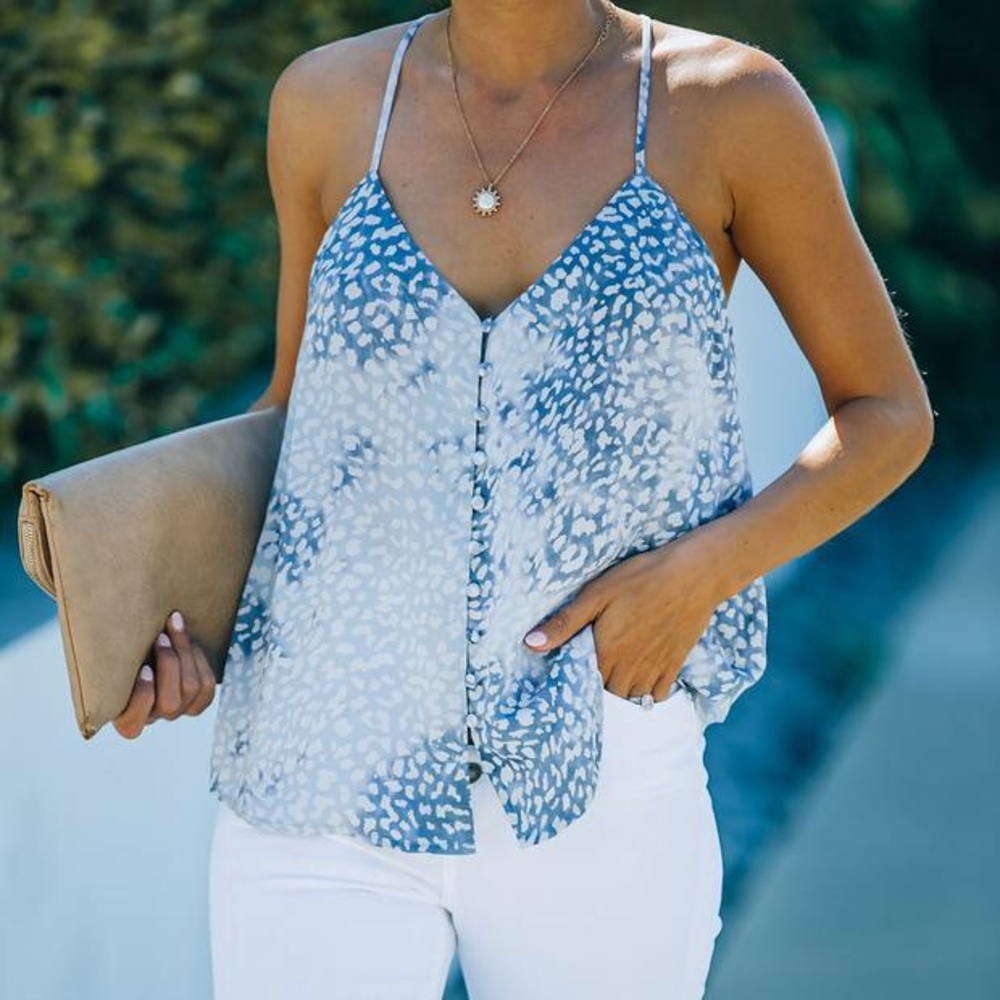 Vici Blue and White Patterned Tank Top